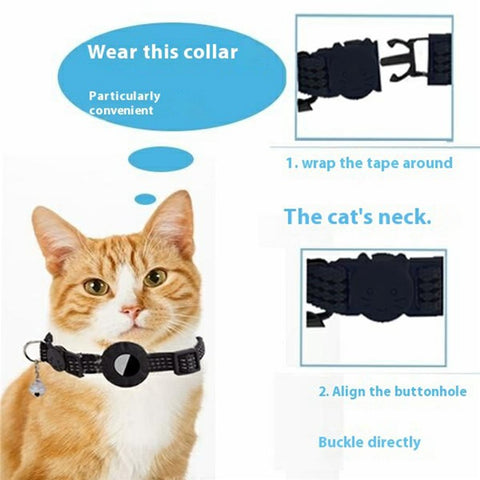 For AirTag Tracker Silicone Protective Case Pet Collar with Reflective Strips and ID Address Tag