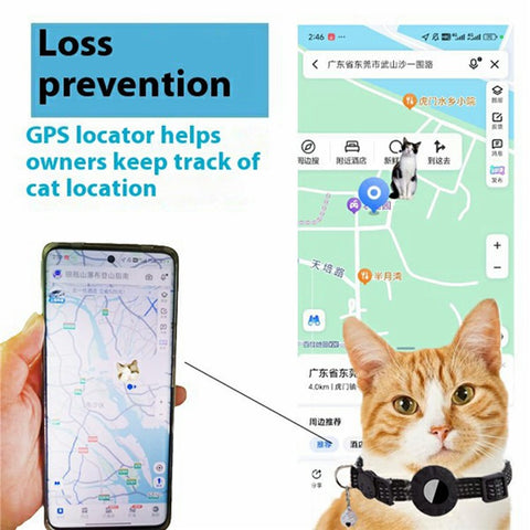 For AirTag Tracker Silicone Protective Case Pet Collar with Reflective Strips and ID Address Tag