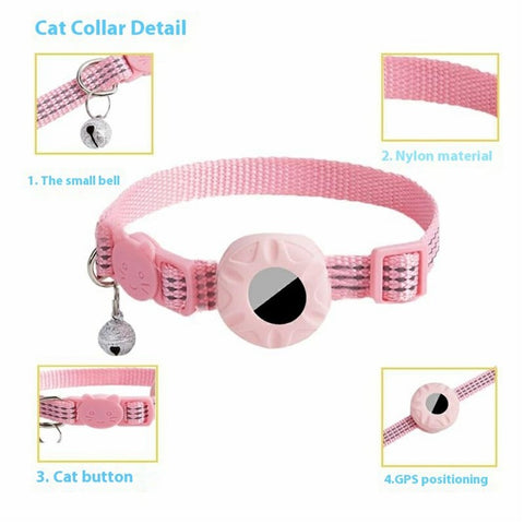 For AirTag Tracker Silicone Protective Case Pet Collar with Reflective Strips and ID Address Tag