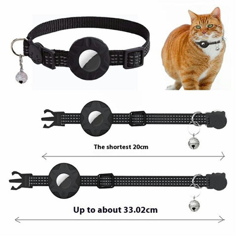 For AirTag Tracker Silicone Protective Case Pet Collar with Reflective Strips and ID Address Tag