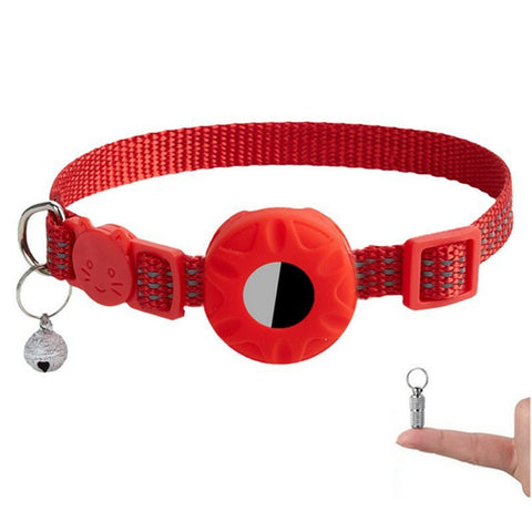 For AirTag Tracker Silicone Protective Case Pet Collar with Reflective Strips and ID Address Tag
