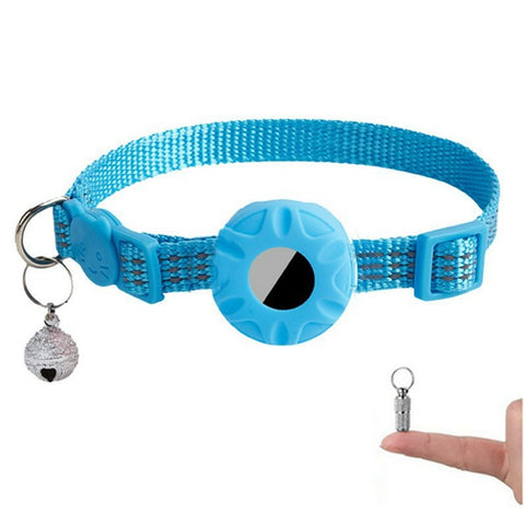 For AirTag Tracker Silicone Protective Case Pet Collar with Reflective Strips and ID Address Tag