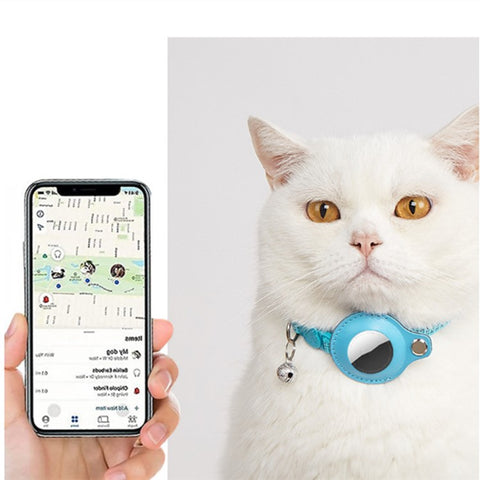 For AirTag Anti Lost Tracker PU Leather Protective Case Reflective Pet Collar with ID Tag