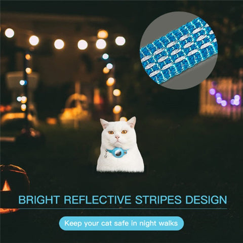 For AirTag Anti Lost Tracker PU Leather Protective Case Reflective Pet Collar with ID Tag