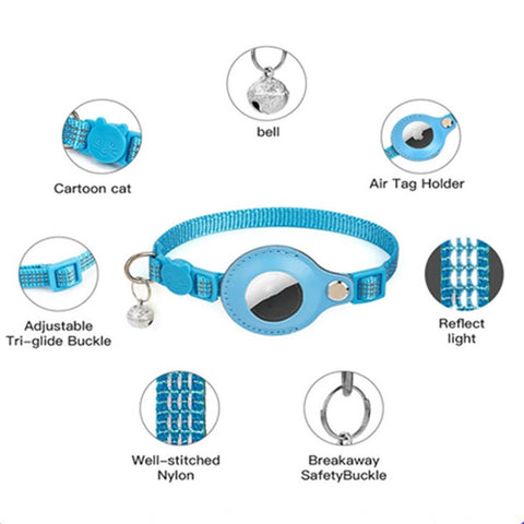 For AirTag Anti Lost Tracker PU Leather Protective Case Reflective Pet Collar with ID Tag