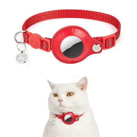For AirTag Anti Lost Tracker PU Leather Protective Case Reflective Pet Collar with ID Tag