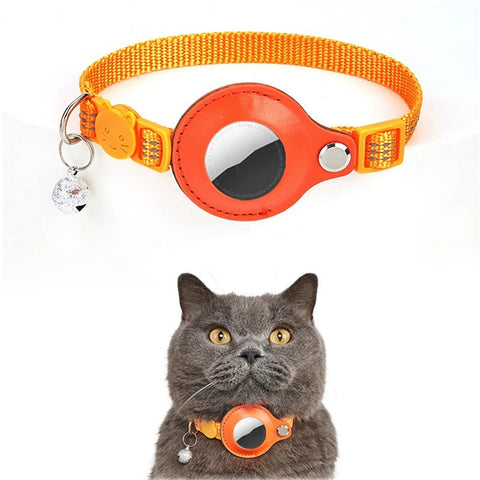 For AirTag Anti Lost Tracker PU Leather Protective Case Reflective Pet Collar with ID Tag