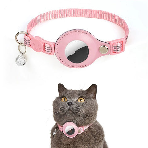 For AirTag Anti Lost Tracker PU Leather Protective Case Reflective Pet Collar with ID Tag
