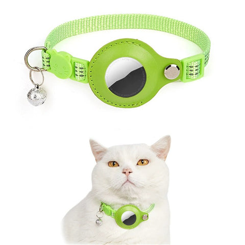 For AirTag Anti Lost Tracker PU Leather Protective Case Reflective Pet Collar with ID Tag