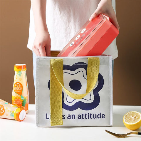 Stylish Oxford Cloth Insulated Lunch Bag Bento Tote Bag for Picnic Office School