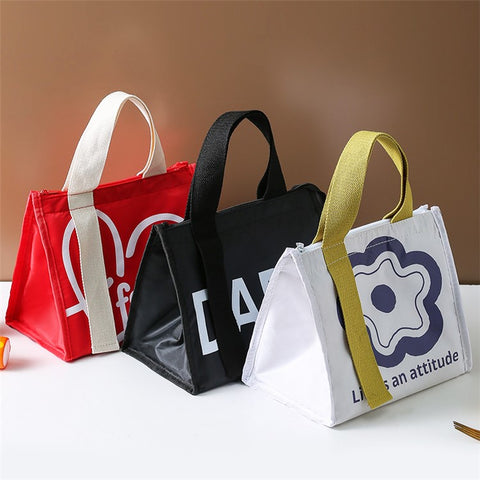 Stylish Oxford Cloth Insulated Lunch Bag Bento Tote Bag for Picnic Office School