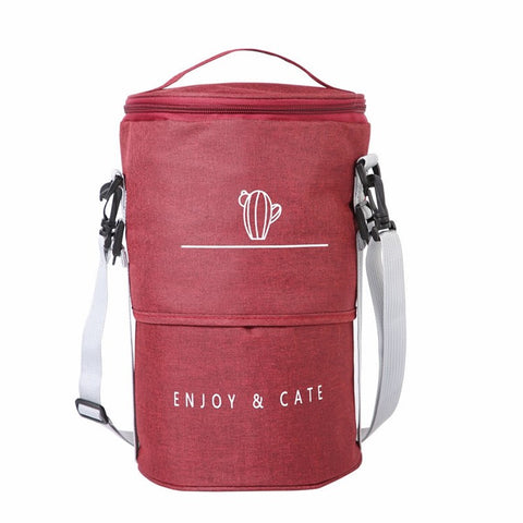 Round Stretchable Oxford Cloth Insulated Lunch Box Bag Bento Carrying Bag