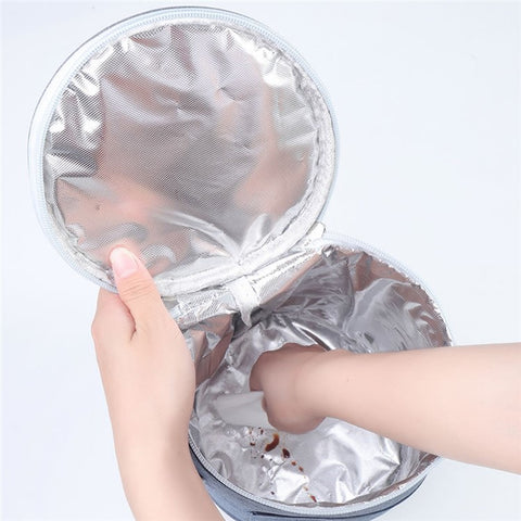 Round Stretchable Oxford Cloth Insulated Lunch Box Bag Bento Carrying Bag