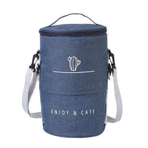 Round Stretchable Oxford Cloth Insulated Lunch Box Bag Bento Carrying Bag