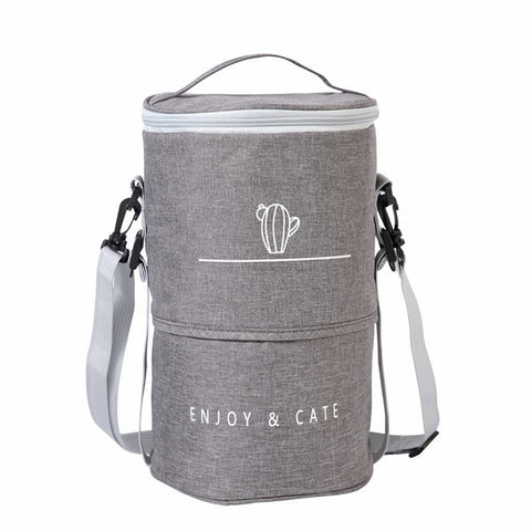 Round Stretchable Oxford Cloth Insulated Lunch Box Bag Bento Carrying Bag