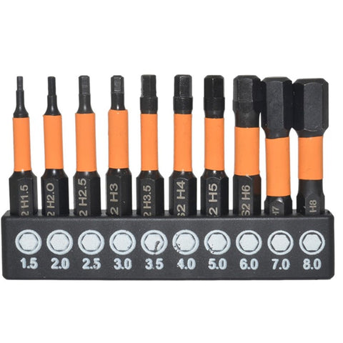 10Pcs Metric 1.5mm-8mm S2 Alloy Steel Magnetic Hex Screwdriver Bits Set, Length: 50mm