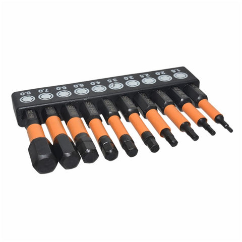 10Pcs Metric 1.5mm-8mm S2 Alloy Steel Magnetic Hex Screwdriver Bits Set, Length: 50mm
