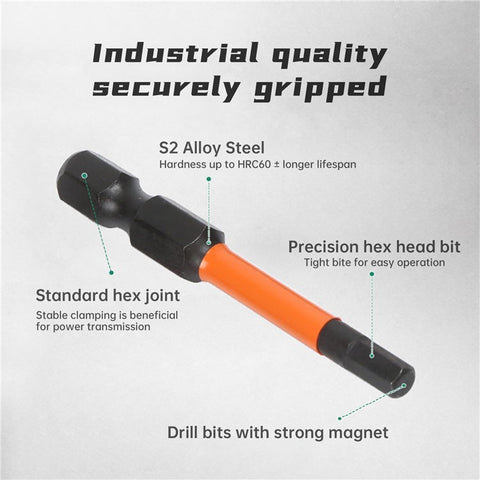 10Pcs Metric 1.5mm-8mm S2 Alloy Steel Magnetic Hex Screwdriver Bits Set, Length: 50mm