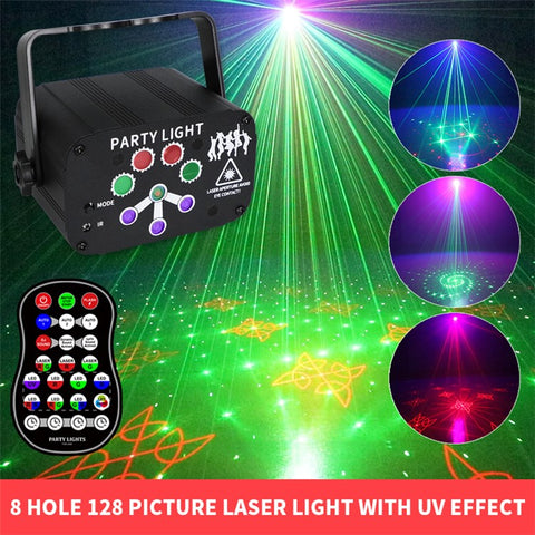 YSH-042 USB Mini Laser 8 Hole 240 Pattern Starry Sky Projection Decorative Light Remote Sound Control Rotating Party Laser Atmosphere Lamp