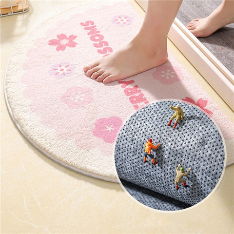 50*80cm Water Absorbent Bath Mat Furry Bathroom Rug Semicircle Floor Carpet