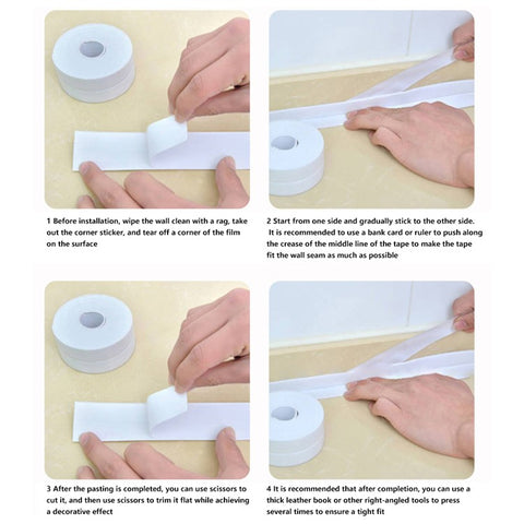 3.8CMx3.2M PVC Caulk Strips Self Adhesive Sealing Tape for Countertop Sink Shower Tile Bathtub