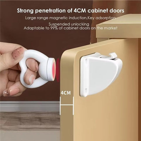 4Pcs Magnetic Cupboard Lock with Key Child Safety Lock for Kitchen Cabinets and Drawers