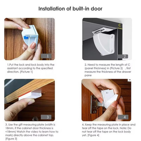 4Pcs Magnetic Cupboard Lock with Key Child Safety Lock for Kitchen Cabinets and Drawers