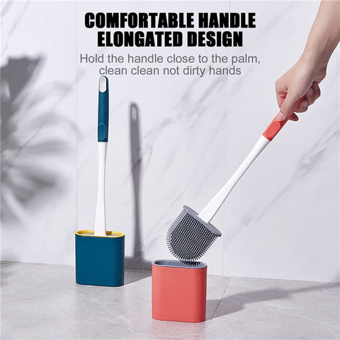 6905 Quick Drying Flat Head Soft Bristles Long Handle Toilet Brush with Base Bathroom Cleaning Supplies