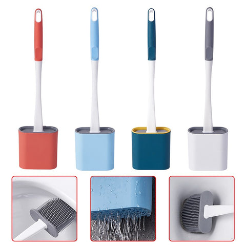 6905 Quick Drying Flat Head Soft Bristles Long Handle Toilet Brush with Base Bathroom Cleaning Supplies