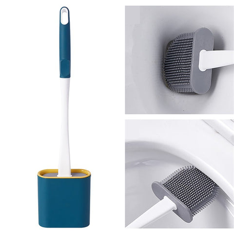 6905 Quick Drying Flat Head Soft Bristles Long Handle Toilet Brush with Base Bathroom Cleaning Supplies