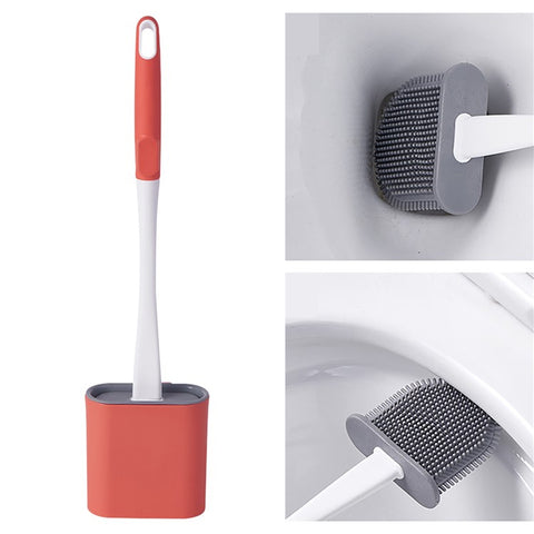 6905 Quick Drying Flat Head Soft Bristles Long Handle Toilet Brush with Base Bathroom Cleaning Supplies