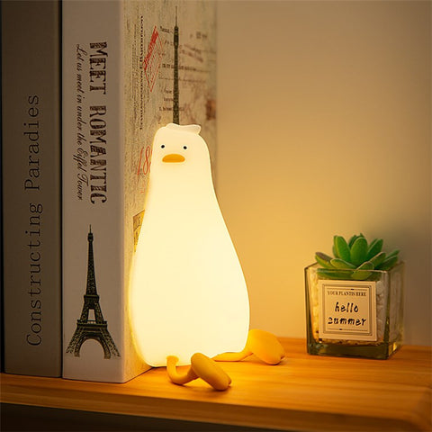 Soft Silicone Touch Sensor Timing Flat Duck Night Lamp for Kids Bedroom LED Night Light