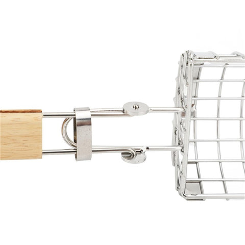 Stainless Steel Grill Basket with Wood Handle Scald Proof BBQ Rolling Grilling Basket (BPA Free, No FDA)