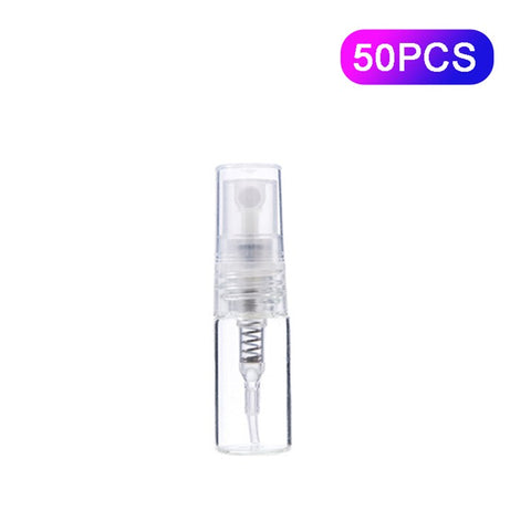 50Pcs 2ml Portable Mini Glass Spray Bottle Perfume Container Bathroom Travel Refillable Spray Bottle