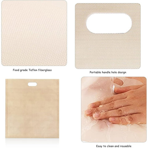 5Pcs 16x16.5cm Non-Stick Microwave Bread Bag High Temperature Resistant PTFE Toaster Bag (BPA Free, No FDA Certificate)