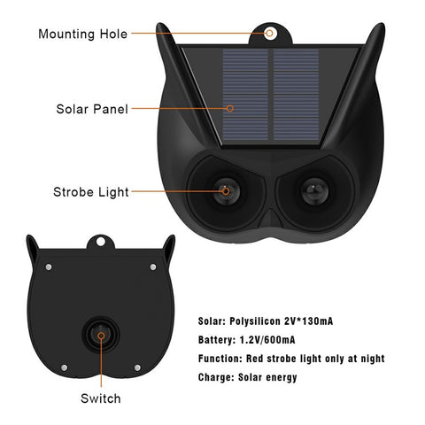 N911V 2Pcs Solar Powered Bird Animal Repellent Lamp Red LED Flashing Predator Deterrent Lights