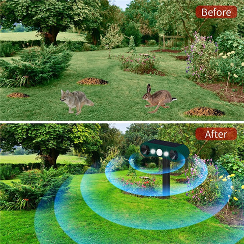 N911W Solar Powered Alarm for Garden, Farm Ultrasonic Animal Repellent Motion Sensor Infrared Detection