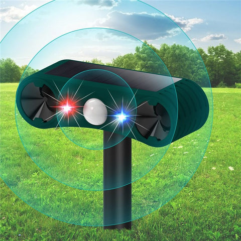 N911W Solar Powered Alarm for Garden, Farm Ultrasonic Animal Repellent Motion Sensor Infrared Detection