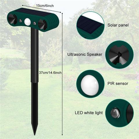 N911W Solar Powered Alarm for Garden, Farm Ultrasonic Animal Repellent Motion Sensor Infrared Detection