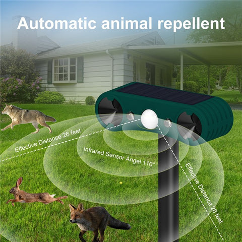 N911W Solar Powered Alarm for Garden, Farm Ultrasonic Animal Repellent Motion Sensor Infrared Detection