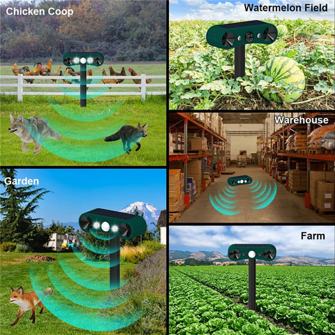 N911W Solar Powered Alarm for Garden, Farm Ultrasonic Animal Repellent Motion Sensor Infrared Detection