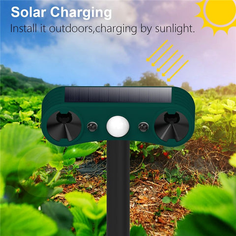 N911W Solar Powered Alarm for Garden, Farm Ultrasonic Animal Repellent Motion Sensor Infrared Detection
