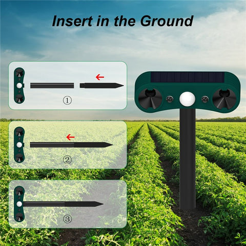 N911W Solar Powered Alarm for Garden, Farm Ultrasonic Animal Repellent Motion Sensor Infrared Detection