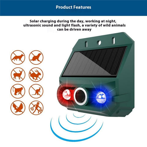 N911Z 2Pcs Solar Powered Ultrasonic Bird Repellent LED Flashing Pigeon Deterrent Motion Sensor Alarm
