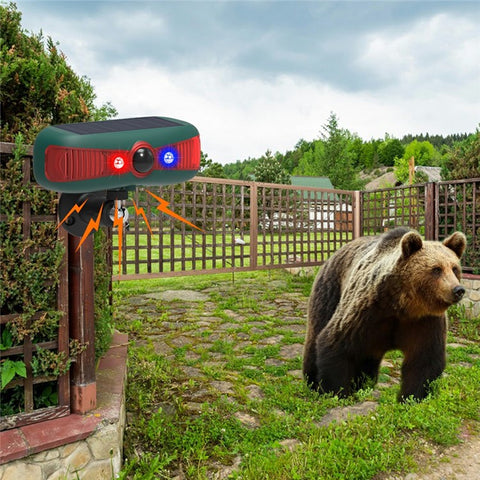 N911Y Solar Powered Alarm Infrared Motion Sensor Sound Light Warning High Frequency Ultrasonic Animal Voice Repellent