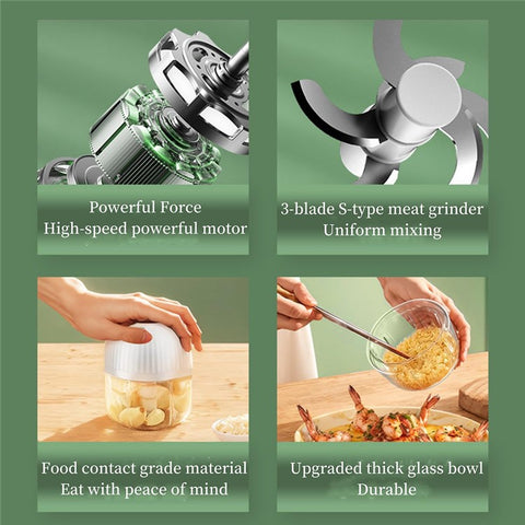 250ML Electric Mini Garlic Chopper with 3 Cutter Vegetable Grinder Masher Small Food Processor