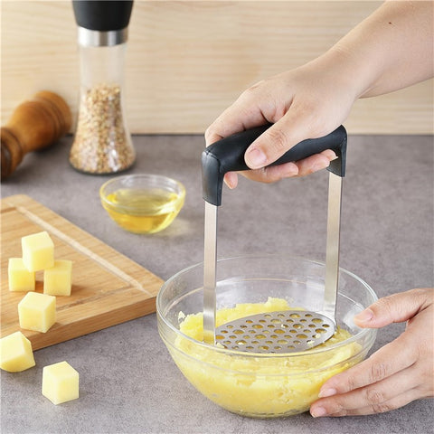 Stainless Steel Potato Masher Manual Food Ricer Fruit Vegetable Press Crusher Kitchen Gadget ( BPA Free , No FDA )