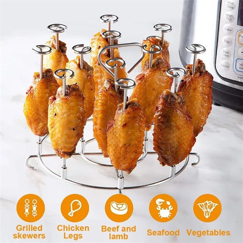 304 Stainless Steel Oven Rack Air Fryer Accessory Vertical Grill Microwave Barbecue Skewer Stand (No FDA)