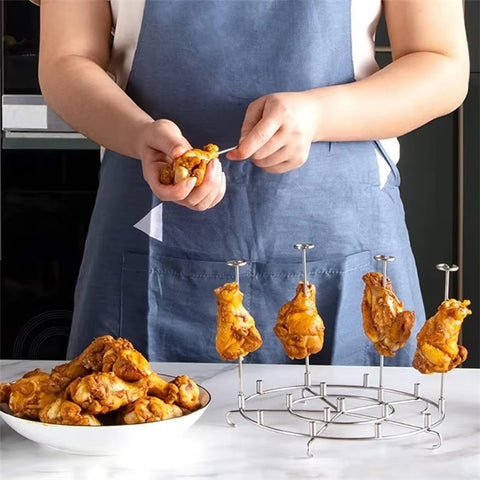 304 Stainless Steel Oven Rack Air Fryer Accessory Vertical Grill Microwave Barbecue Skewer Stand (No FDA)