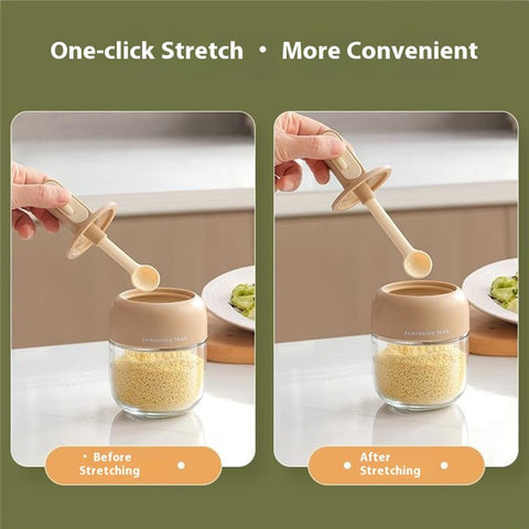 Kitchen Seasoning Container with Integrated Spoon Moisture Proof Glass Sealed Spice Jar (BPA Free, No FDA)